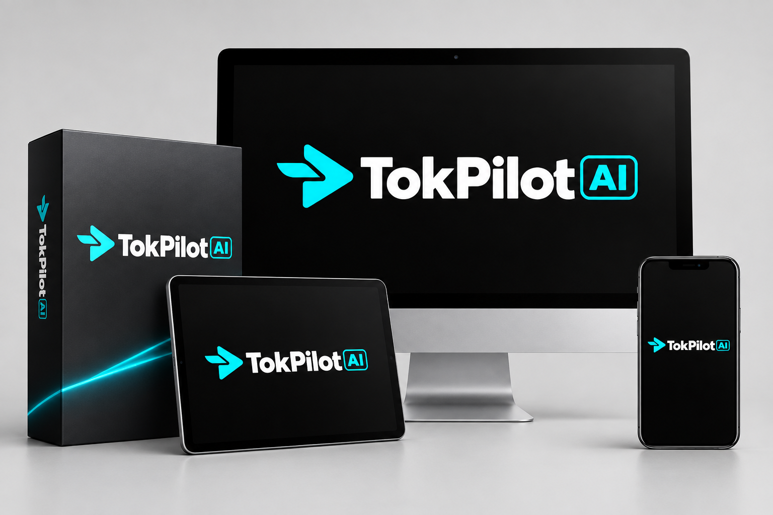 TokPilot AI™ product mockup across desktop, tablet and phone